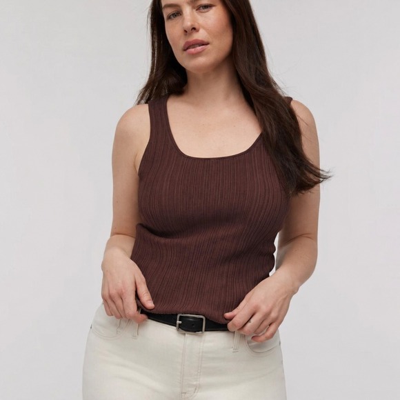 Madewell Tops - Madewell Sweater Tank Sz L Signature Scoop Neck Ribbed Knit Chocolate Brown